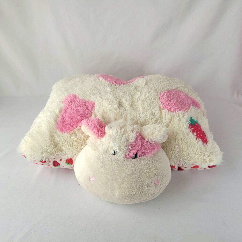 Pillow Pets Strawberry Milkshake Cow 18" Plush Stuffed Animal Rare White Pink